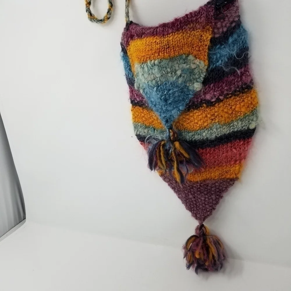 Boho Knitted fuzzy Long Teardrop Crossbody Bag Zip